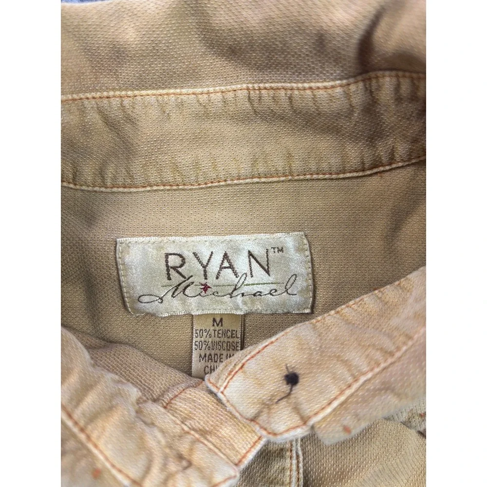 Ryan Michael Button Down Shirt Womens Medium Tan Western Tencel Viscose Blouse